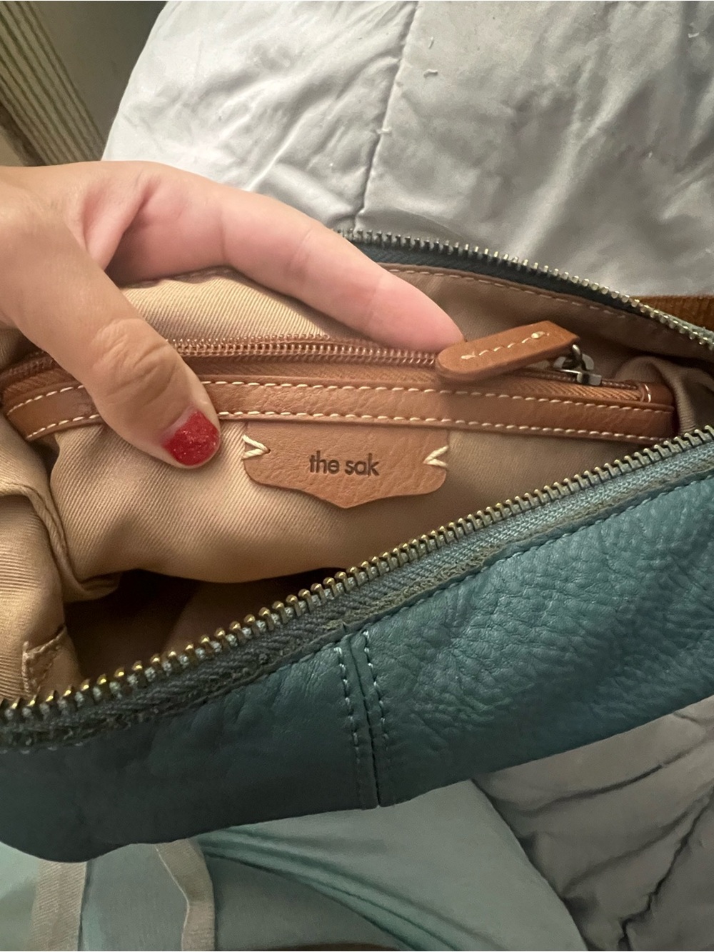the sak Leather Crossbody Bag in Teal with Woven Strap - Picture 11 of 16
